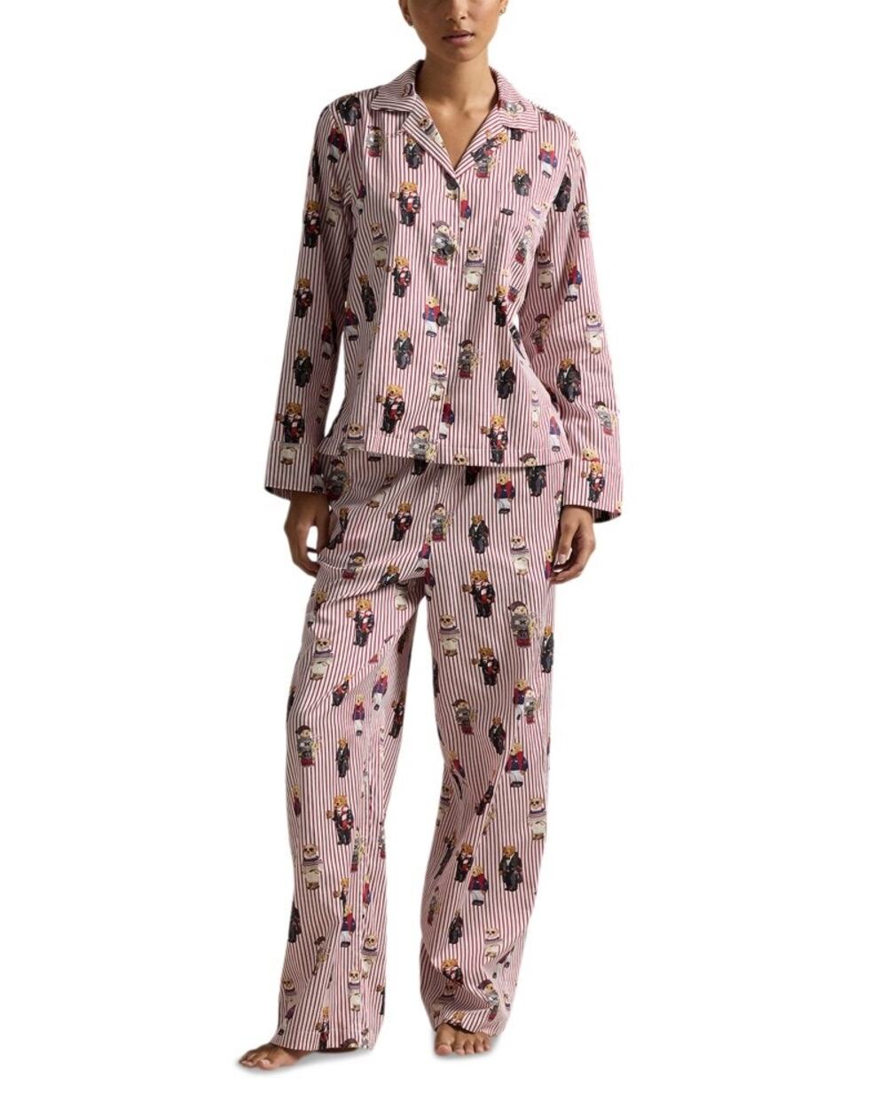Polo Ralph Lauren Madison Printed Cotton Pajama Set Bear Red Small